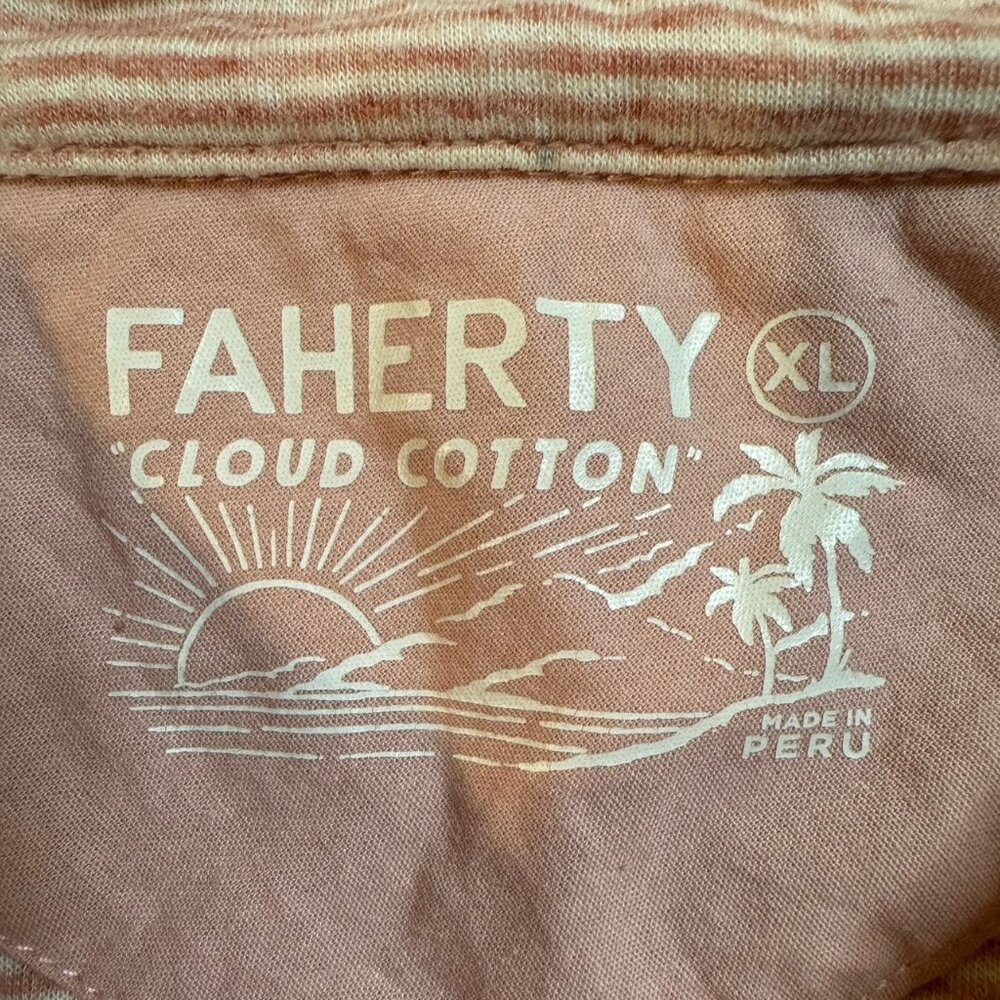 Faherty Cloud‎ Cotton Pink Striped Casual Golf Short Sleeve Polo Shirt Men's XL - Picture 4 of 9